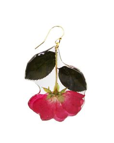 Resin Coated Pink Tea Rose with Leaves on a French Hook Earring Real Rose Flower, Rose With Stem, Dried Flower Earrings, Rose Earring, Wildflower Seed Paper, Botanical Fashion, Cottagecore Jewelry, Flower Resin Jewelry, Realistic Rose