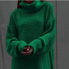 Oversize Turtleneck Knitted Sweaters Casual Long-Sleeve Pullover Jumpers Sweater Dresses Brand New, Runs Small Size Various Casual Stretch Sweater Dress With Textured Knit, Casual Chunky Knit Sweater Dress, Casual Textured Knit Sweater Dress For Winter, Casual Acrylic Sweater Dress For Fall, Casual Long Sleeve Acrylic Sweater Dress, Casual Green Sweater Dress For Winter, Long Ribbed Winter Sweater, Long Ribbed Knit Sweater, Long Ribbed Casual Sweater