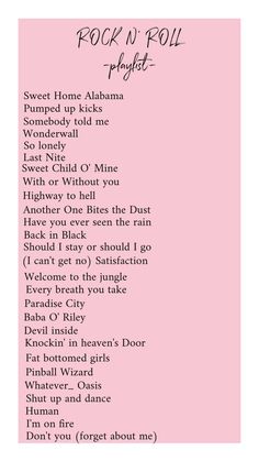 the poem rock n roll is shown in pink