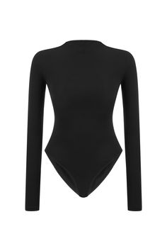 a women's bodysuit with long sleeves and an open back, in black