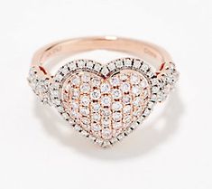 Give her your heart with this stunning ring that says all the words you can't articulate. Every time it's dazzling pink and white diamonds catch the light, she'll think of you. From Affinity® Diamonds. Sparkling Rose Gold Diamond Promise Ring, Valentine's Day Cubic Zirconia Diamond Ring With Accents, Dazzling Diamond Ring With Accents For Valentine's Day, Dazzling Diamond Ring For Valentine's Day, Valentine's Day Heart Cut Diamond Ring With Pave Setting, Valentine's Day Promise Ring With Pave Setting, Pink Diamond Accented Promise Rings, Pink Promise Rings With Diamond Accents, Pink Diamond Accents Promise Rings