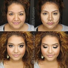 Round Face Makeup, Power Of Makeup, Beauty Make-up, Makeup Transformation, Face Contouring, Contour Makeup, Highlighter Makeup, Contouring And Highlighting