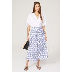 Blue floral cotton (100% Cotton). A-line. Side zipper closure. 33.5" from waist to hemline. Imported. Yumi Kim, Floral Midi Skirt, Rent The Runway, Closet Designs, Blue Floral, Side Zipper, Midi Skirt, Button Down Shirt, A Line