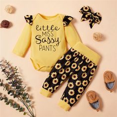 Product Title: Baby Girls Letter Sunflower Printed Romper & Pants & HeadbandKeyword Tag: Us Children'S Clothing Wholesale* Comfort and Supple* Package Include: 1 Top + 1 Pants + 1 Headband* Fabric: 95% Cotton, 5% Spandex* Water-Clearning Available, Dry-Clearning Available* ImportedTop selling Baby Girls Letter Sunflower Printed Romper Pants Headband ,rare editions and unique style, Fancy Fabric ,Solid color. This Baby Girls Letter Sunflower Printed Romper Pants Headband is very fashionable ,hig Sunflower Pants, Newborn Baby Girls, Romper Bodysuit, Bodysuit Tops, Sassy Pants