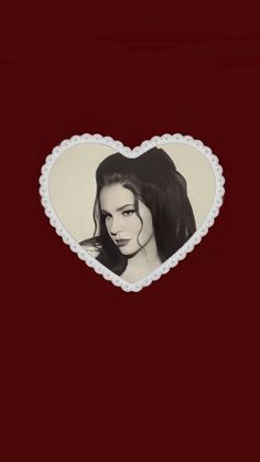 an image of a woman with long hair in a heart shaped frame on a red background