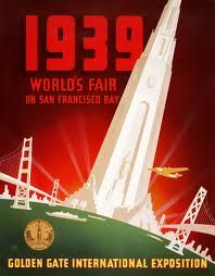 an advertisement for the golden gate international exposition in 1932, featuring a space shuttle taking off