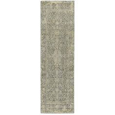 a long rug with an intricate design on the bottom and sides, in grey tones