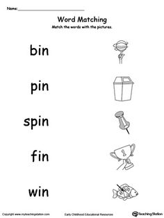 the word matching worksheet for children to learn how to spell words with pictures