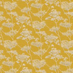 a yellow wallpaper with white flowers on it