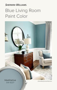 the blue living room paint color is shown in this brochure for sheryln williams