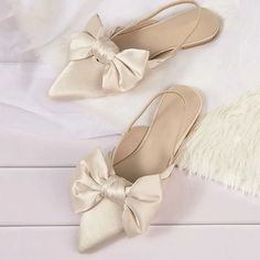 Step Into Elegance With Our Beige Satin Bow Slingback. These Slingback Flats Feature An Elegant Pointed Toe And A Delicate Bow Detail. Could Be Used As A Bridal Shoe Or Simple A Dress Shoe. The Shoe Is Just Under 10 Inches Long. I Suspect They Are A Size 8. There Is No Size In Shoe. Nwot. Never Worn. Color: Beige Material: Satin Toe: Pointed Toe Bow Embellishment Design Handcrafted Us Sizing. Fits True To Size. Bridal Shoes Elegant, Formal Flats, Classy Flats, Classic Wedding Themes, Church's Shoes, Fashion Design Books, Bridal Shoe, Pretty Sandals, Shoes Elegant