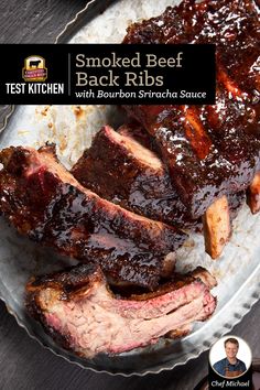 smoked beef ribs with bourbon straight sauce on a plate