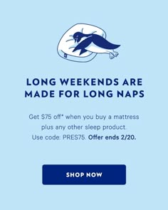 the long weekend is made for long naps get $ 75 off when you buy a mattress plus any other sleep product