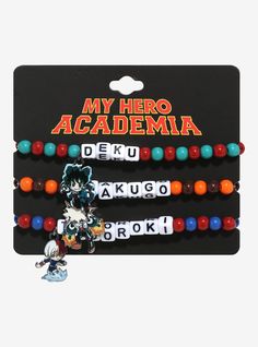 My Hero Academia Trio Bead Bracelet Set | Hot Topic My Hero Academia Diy Crafts, Trio Kandi Bracelets, My Hero Academia Bracelet, Mha Bracelet Ideas, Bakugo Bracelet, Mha Earrings, My Hero Academia Trio, Mha Bracelet, Deku Bakugo And Todoroki