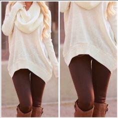 These Are So Soft And Comfy! Fleece Lined To Provide Warmth But Doesn’t Feel Bulky. Perfect For Fall And Winter One Size Fits 0-10/ S, M, L Brown Leggings Outfit, Chilly Day Outfit, Long White Sweater, Leggings Outfit Fall, Trendy Date Night Outfit, Winter Fashion Inspiration, Fleece Lined Leggings, Brown Leggings, Cozy Dress