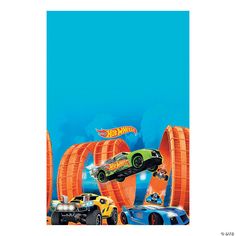 hot wheels poster with cars coming out of the tunnel