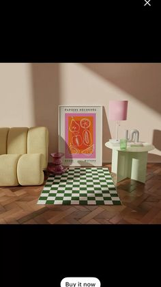 an image of a living room setting with furniture and rugs on the wooden floor