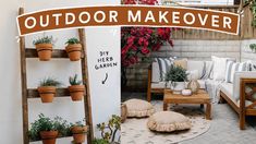 an outdoor makeover with lots of potted plants