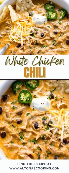 white chicken chili with cheese and black olives