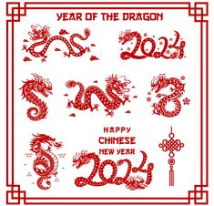 the year of the dragon in red and white