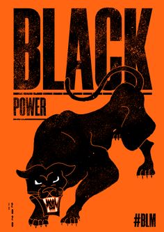 an orange and black poster with the word black power on it's front side