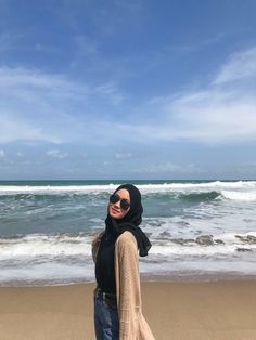 Beach, yes new normal #beach #selfcare #vitsea #newnormal #indonesia #pacitan #pantai #ootd #ootdpantai #hijabootd Hijab Beach, Hijabi Women, Ootd Korean Style, Ootd Poses, Beach Instagram Pictures