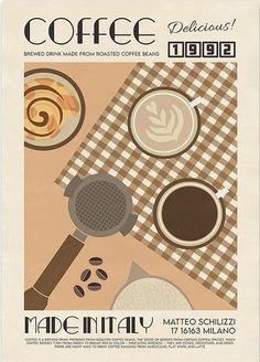 an advertisement for coffee is shown in this advertiser's poster, which features different