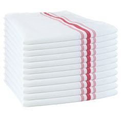 This bistro napkin collection is made from 100% Spun Polyester, designed to feel soft. These napkins are very absorbent and offer great soil and stain release. These cloth napkins get softer with subsequent washes without unraveling. The hemmed edges give the napkin strength and durability. COLOR: White with red stripe. QUALITY: Arkwright's Bistro Napkin collection is made from 100% spun Polyester, designed to feel soft. These napkins are commercial quality and restaurant-like Bistro Napkins are Blue Napkins, French Stripes, White Napkins, French Bistro, Red Rooms, Cloth Dinner Napkins, Break Room, Red Stripe, Red And White Stripes