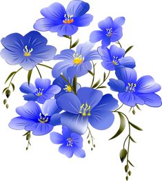 blue flowers with green stems on a white background