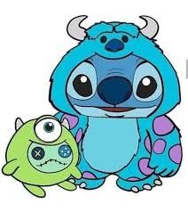 an image of a blue and green monster next to another cartoon character with big eyes