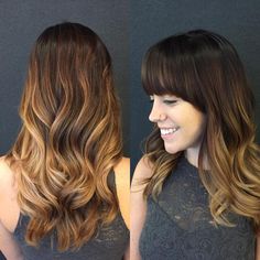 Brunette Color Melt, Color Melt Balayage, Melt Balayage, Bangs And Balayage, Long Layered Cuts, Color Melt, Full Brows, Layered Cut, Brunette Color