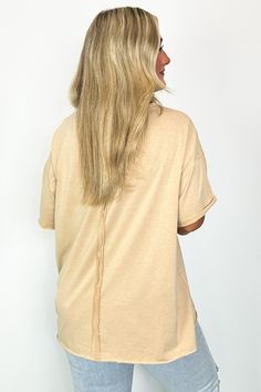 Details: Complete your casual look with our Raw Edge Jersey Short Sleeve Top. The solid jersey material and cut edge detailing give it a unique touch. Perfect for any occasion, this top offers comfort and style in one. (Seriously, it's a must-have for your wardrobe.) - Short sleeves - Relaxed fit - Raw edgeContent: 65% Polyester 35% cotton Size + Fit: Model is 5'4" and 5'2" wearing a Small - Approximate measurements from a size small - Full length: 27”- Chest: 54”- Waist: 54”- Sleeves: 12” Brand Stretch Crew Neck Top For Day Out, Solid Color Tops For Summer, Beige Everyday Top, Soft-washed Tops For Spring Day Out, Beige Stretch Top With Solid Color, Casual Solid Color Short Sleeve Top With Shirttail Hem, Relaxed Stretch Tops For Layering, Relaxed Crew Neck Tops For Layering, Spring Solid Color Tops For Layering