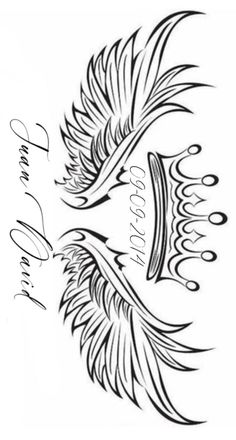 an image of two birds with wings on each side and the word love written in cursive writing