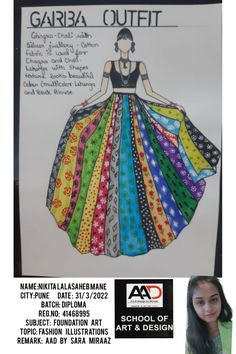 an advertisement for the school of art and design featuring a woman in a colorful dress