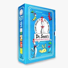 the dr seuss's book is shown in front of a light blue background