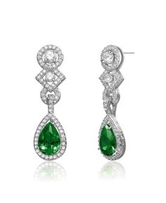 in stock Pear Cut, Geometric Designs, Jewellery And Watches, Emerald Green, Wedding Inspo, Sterling Silver Earrings, Earring Set, Silver Earrings, Cubic Zirconia