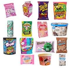 many different types of snacks are shown here