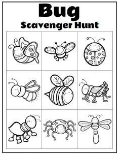 the bug scavenger hunt worksheet for kids to learn how to draw and color