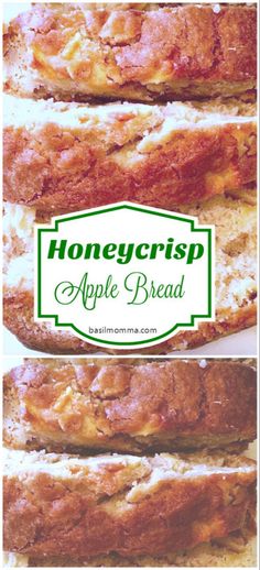 honeycrisp apple bread is cut in half and stacked on top of each other