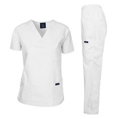 Dagacci Medical Uniform Scrub Unisex Set, Woman and Man Classic Fit V-Neck Top, Three Side Cargo Pockets Pants. Dagacci Uniform is committed in delivering quality medical uniforms to you. We value our customers and continue to strive to meet the your needs. ;We take pride in our quality and our service and we continue to provide total customer satisfaction. Size: XS.  Color: White.  Age Group: adult. Scrubs Fashion, Medical Scrubs Fashion, White Scrubs, Scrub Suit, Scrubs Medical, Hospitality Uniform, Scrubs Uniform, Mens Scrubs, Pockets Pants