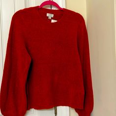 Nwt Beautiful Jcrew “Extra Soft” Crew Neck Sweater. Rust Color.Loose Ribbed.Puff Sleeves. Can Be Worn Dressy Or Casual. Size Large Vintage Stripe Sweater, Womens Red Sweater, Blush Pink Sweater, Womens Knit Sweater, Merino Sweater, Fall Sweater, Poshmark Finds, Womens Cashmere, Red Sweater