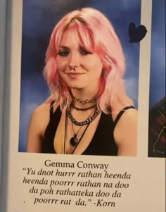 a woman with pink hair and piercings on her face is shown in an advertisement