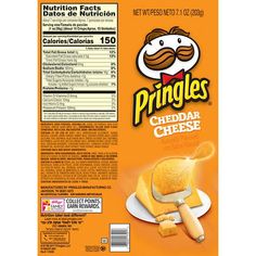 pringles cheddar cheese is shown in the packaging for this product, and it