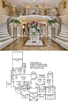 the floor plan for this luxury home is very large and has stairs leading up to it