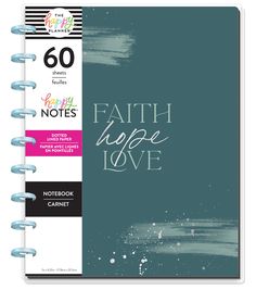 a notebook with the words faith hope love written on it