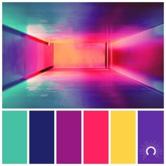 an empty room with bright colors in the background