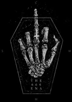 a black and white image of a skeleton hand with the words the 666 era on it