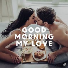 Beautiful couple having breakfast in bed. | Birthday Wishes Expert Good Morning Husband, Good Morning Msg