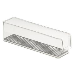 a clear plastic tray with a mesh shelf on the bottom and an open lid for it