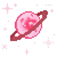 an pixelated image of a pink object in the shape of a saturn rocket ship